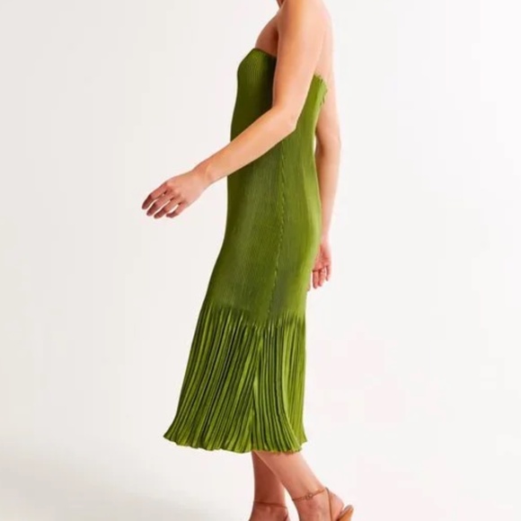 Abercrombie & Fitch Pleat Release Satin Strapless Green Midi Dress Womens XSP - Picture 3 of 13